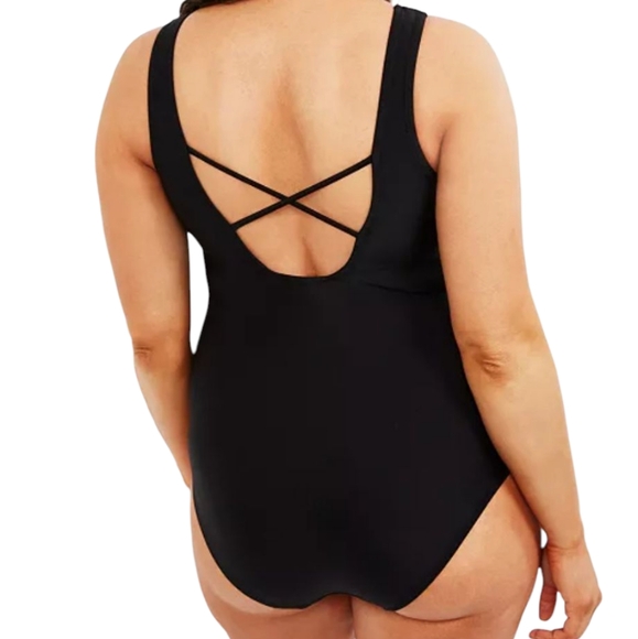 Motherhood Maternity Beach Bump One Piece Swimsuit Black Bathingsuit Modest S - Picture 2 of 14